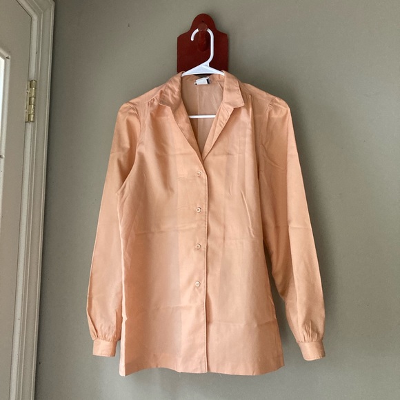 Vintage Eva Peach Button Down Collared Shirt M - Picture 2 of 5